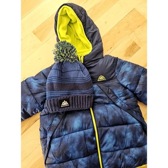 Snozu Boy's SZ 6 Hooded Long Sleeve Puffer Jacket with Beanie Royal Blue Zip Up - Picture 2 of 13